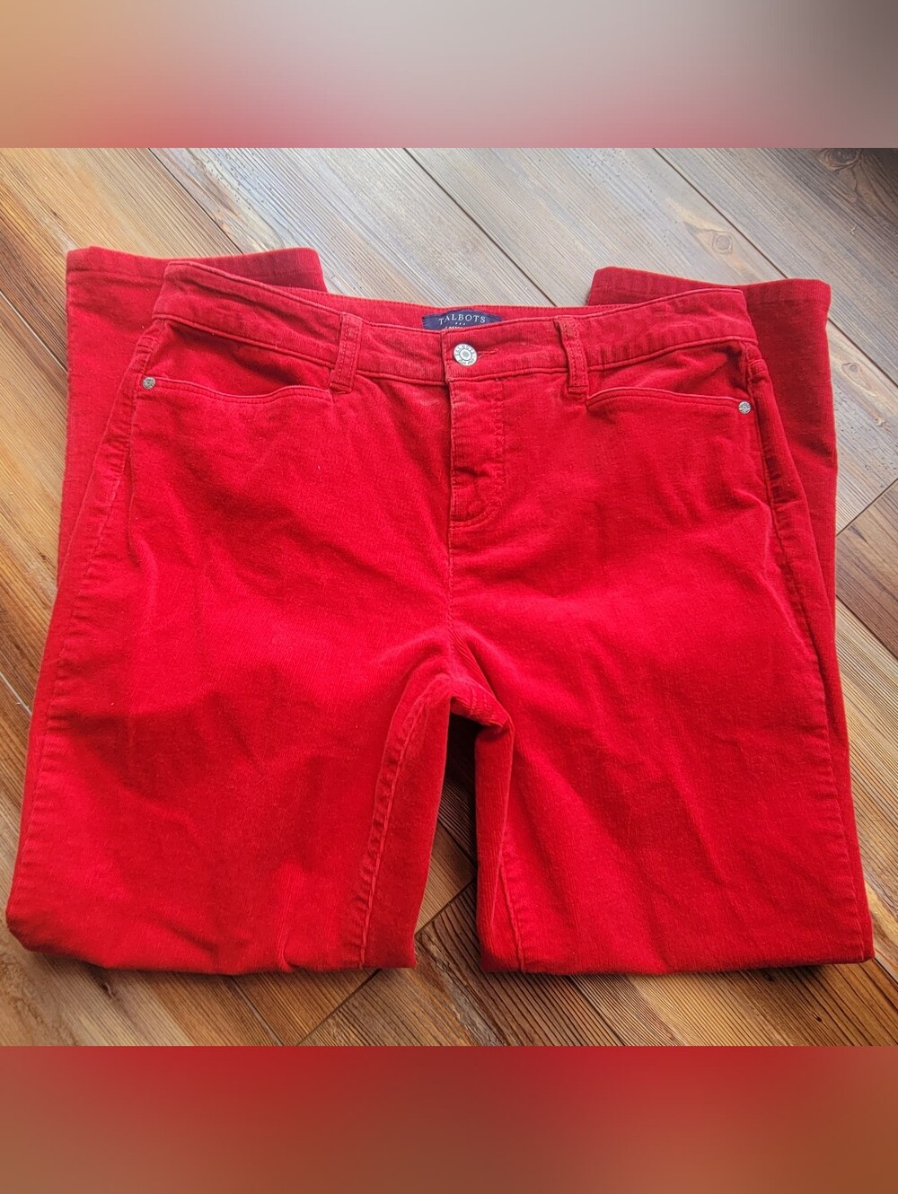 Talbots Size 10 Petite Cherry Red Corduroy Pants Straight Leg